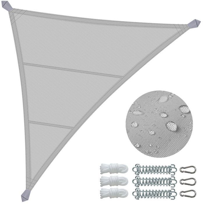 Vela de sombra triangular impermeable de poliéster VOUNOT® con kit de montaje, 5x5x5 m, gris claro.