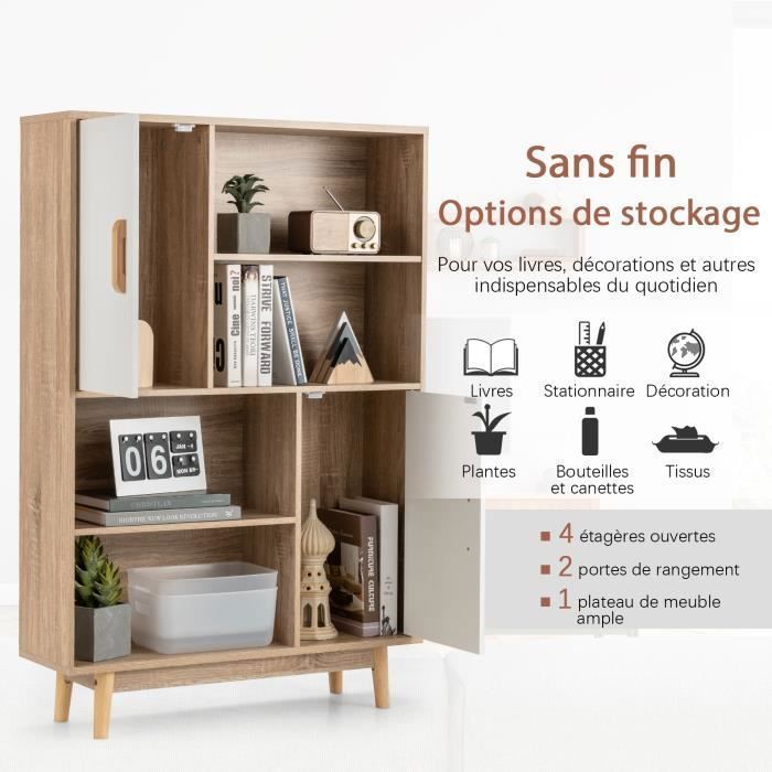 Librería COSTWAY de 4 niveles, 80 x 24 x 120 cm, mueble de almacenamiento con puertas, estantes y dispositivo antivuelco, color blanco.