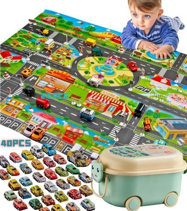 Juguete infantil para niños de 3 a 7 años, juego de 40 mini coches y tapete de juego de tráfico para niños, 51,18