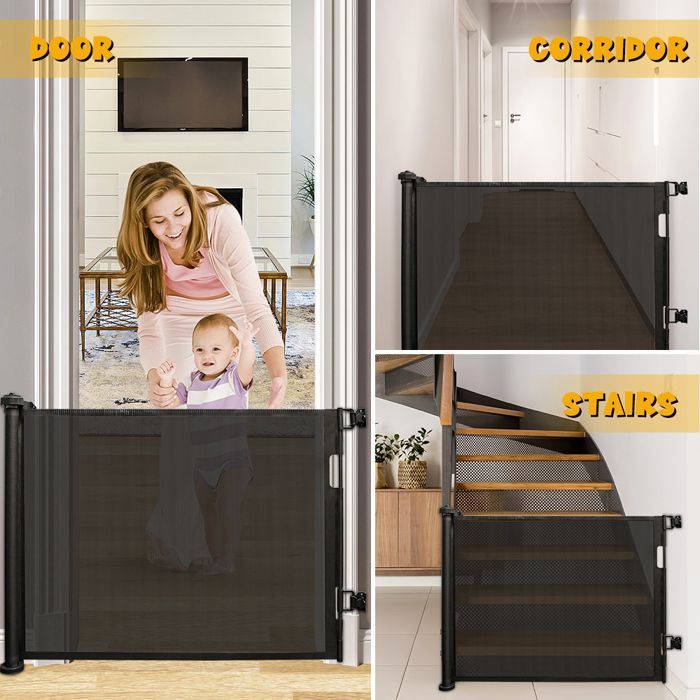 Barrera de seguridad MIPAN (0-150 cm) - Barrera retráctil para escaleras para bebés, niños y perros - Negra
