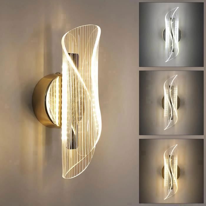 DELIPOP Applique Murale LED Dimmable Moderne Lampe murale 12W 3000K/4000K/6000K Pour chambre à coucher, salon, couloir, entrée – Or