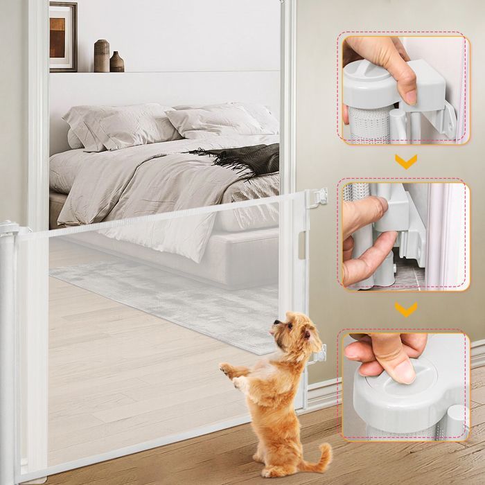 MIPAN.Barrière de sécurité (0-150 cm ) - Barrière de Sécurité Rétractable Escalier pour Bébés Enfant et Chiens - Blanc