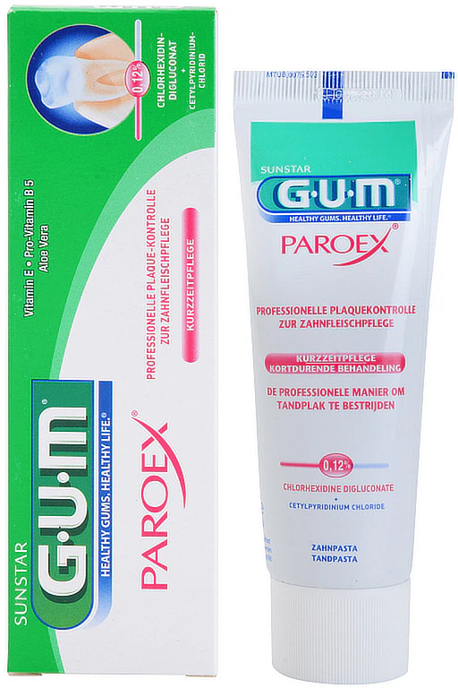 GUM Paroex Tandpasta beschermt het tandvlees tegen parodontitis.