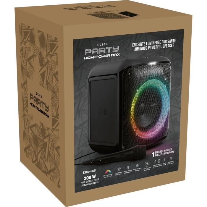 BIGBEN PARTYBTHPMAX - Altoparlante wireless con luci - Bluetooth 5.3 - 200W - USB, SD, Aux-In - Microfono con filo (ideale per il karaoke)