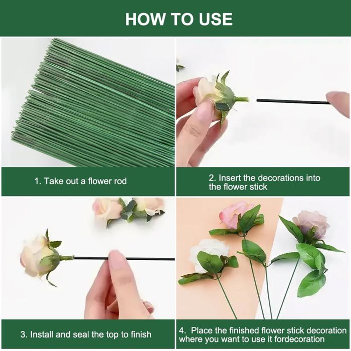 Tiges fleur artificielle verte - 100 pièces，30cm fleuriste DIY bouquet décoration - Convient pour loisirs créatifs, Étiquette