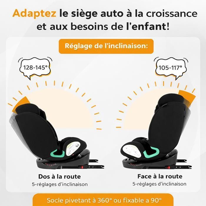 i-Size 360° ISOFIX car seat + Top Tether 40-150 cm, rear/forward facing, ECE R129, black