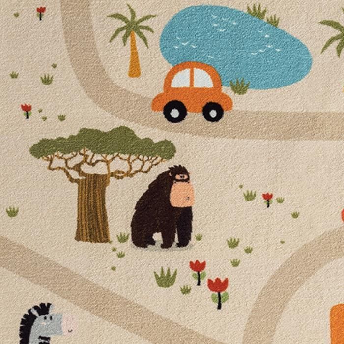 Alfombra de juegos infantil - TEPPICH-TRAUM - Diseño Safari/Carreteras - Antideslizante - 120x160 cm