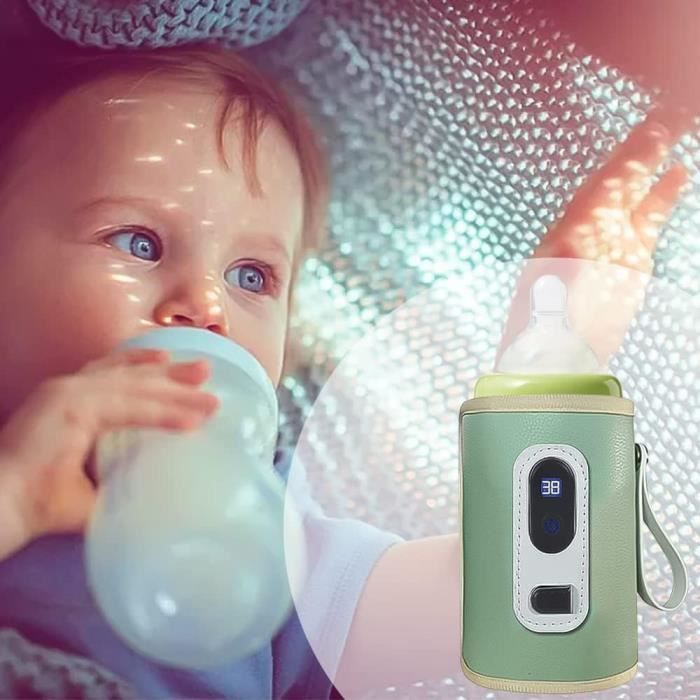 1PCS Portable Adjustable Temperature Baby Bottle Warmer, USB Wireless Baby Bottle Warmer, Car Baby Bottle Warmer with LCD Screen, Green