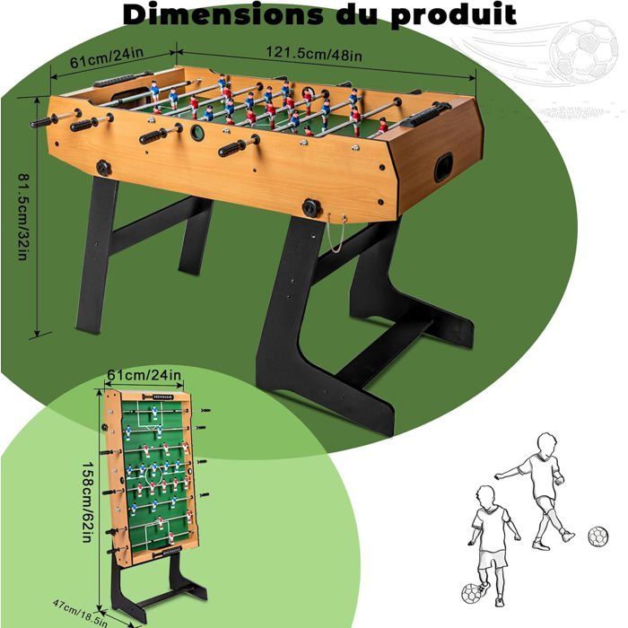 Pebolim HLC - pés dobráveis + haste telescópica - jogo de pebolim infantil - presente para bebês - 121*61*81cm