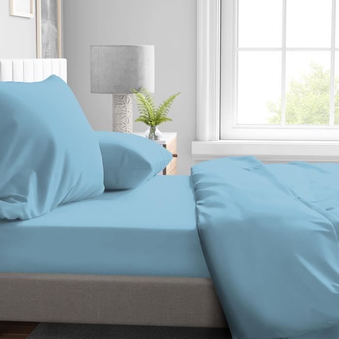 Fitted sheet - HOME LINGE PASSION - HP72124 - 82 g microfiber - 90 x 190 cm - 30 cm deep pocket - Sky blue