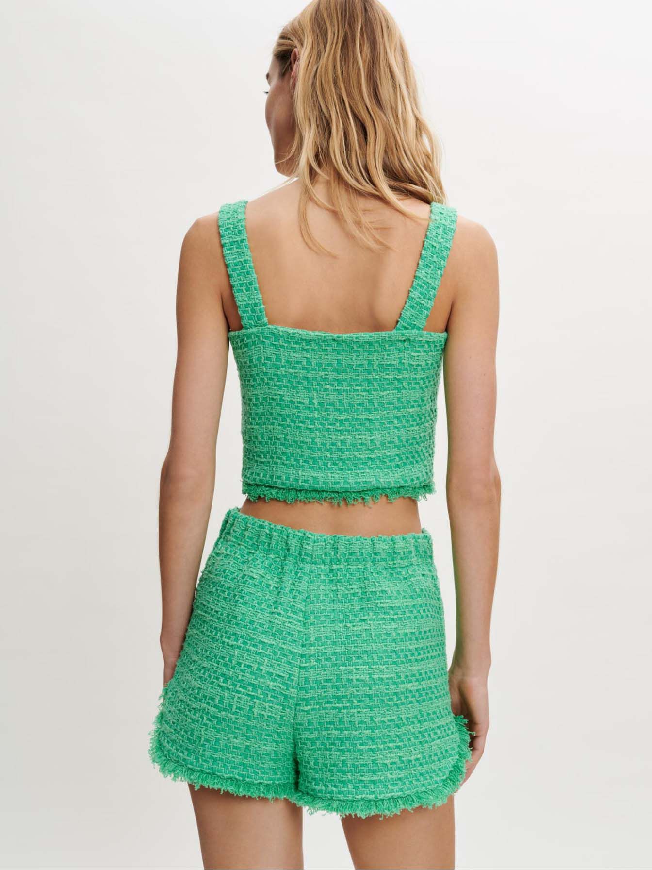 Top scurt din tweed cu bretele - Vert
