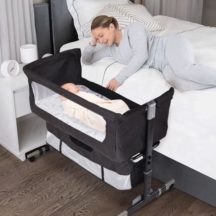 HUOLE. Cuna de viaje 2 en 1, cama infantil con ruedas, altura ajustable 92*58*70-90cm, cuna para colecho.