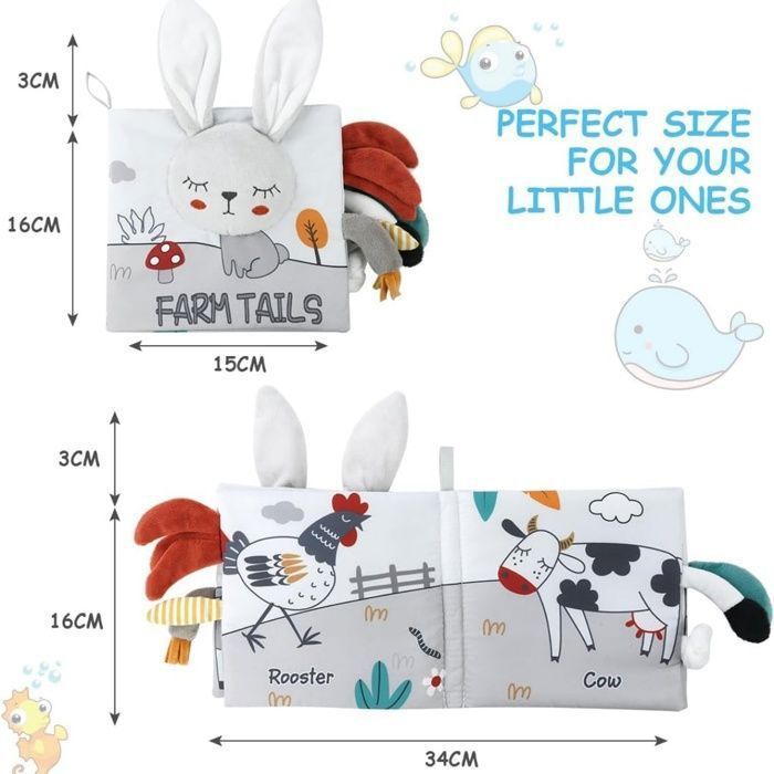 Baby-Stoffbuch, Lernspielzeug für Kinder, Geschenkidee ab Geburt, weich geknistert mit Tieren (3D-Hase)