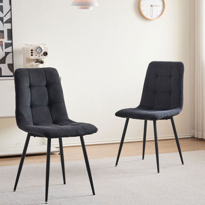 DOWISDOLY Lot de 4 chaises - Velours côtelé - Chaises de salle à manger vintage - Noir - L44 x P41 x H89 cm