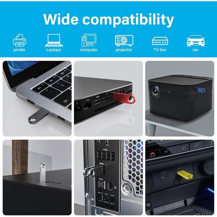 TECHTA 128GB Waterproof Metal USB 2.0 Flash Drive for PC, Computer, TV, Car - Black