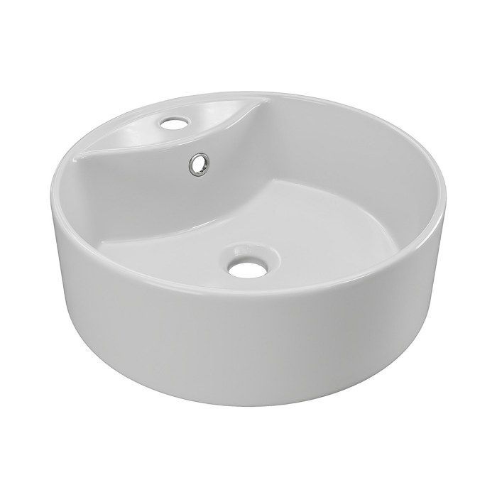 Solid oak bathroom vanity unit with round countertop basin, mirror and tap - Light natural - 93 cm - ZARENO