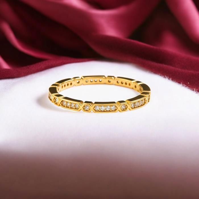 Bague Jonc Alliance Femme Plaqué Or 18 Carats & Zirconium – Anneau Géométrique Hexagonal Tendance – Éclat Durable