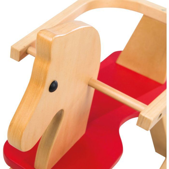 Caballito balancín de madera - ROBA - Barra de seguridad extraíble - Natural / Rojo