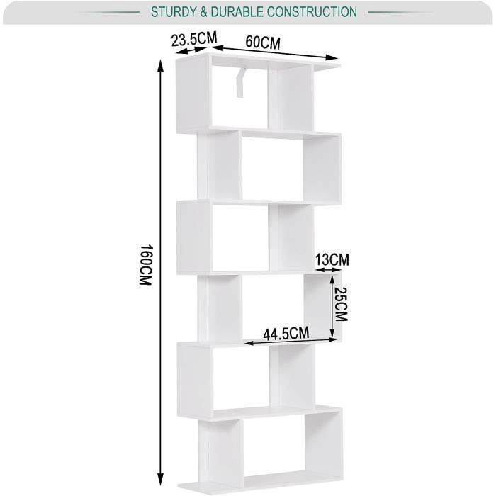Estantería de almacenamiento WOLTU de MDF, 60 x 23,5 x 160 cm, blanca.