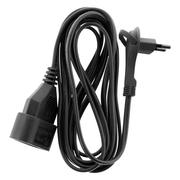 Cable de extensión - 6A 3m - Enchufe plano - Negro - Zenitech