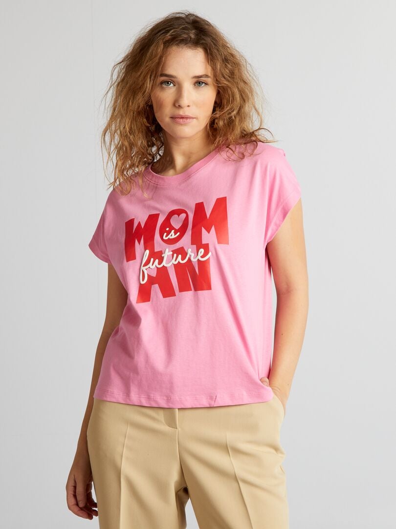 Camiseta de algodón estampada - ROSA