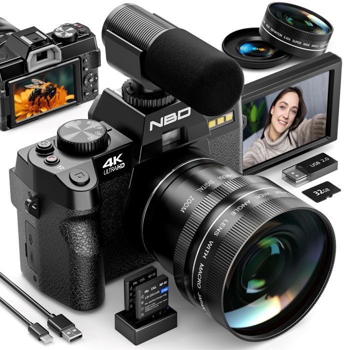 Appareil photo numérique 48MP 4K, Zoom numérique 16x, Écran flip 3