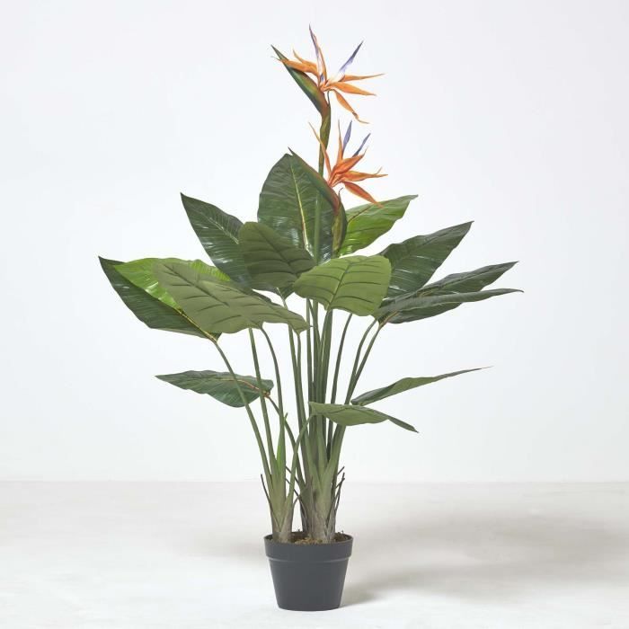 Planta artificial - HOMESCAPES - Ave-do-paraíso - 120 cm - Verde - Laranja