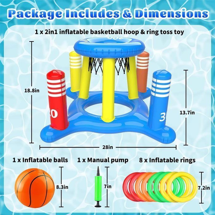 Jeux Piscine Gonflable Panier de Basket Flottant et Jouet Panier de Lancer pour Enfants Adultes Familles PZCC