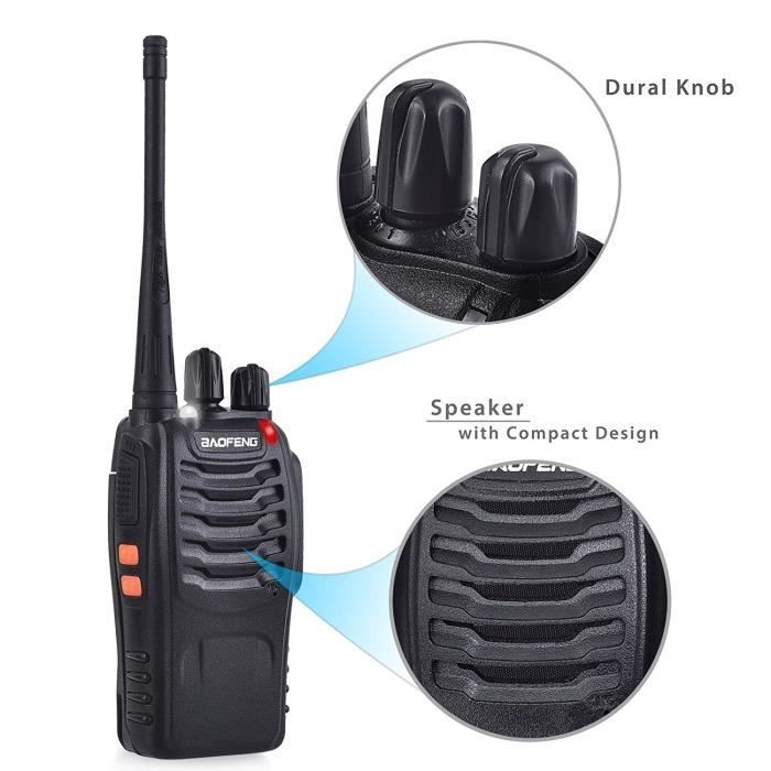 4 x Talkie Walkie Deux Voies Radio UHF 400-470MHz Walkie Talkie Avec Ecouteurs Originaux Transmetteur Portatif FM 16 Chaînes - Noir