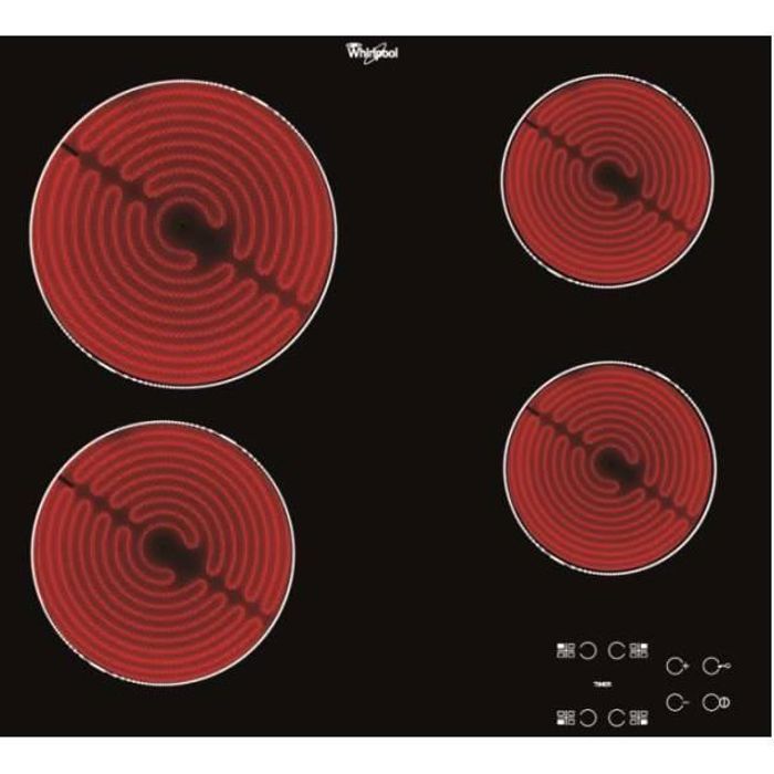 Placa vitrocerámica WHIRLPOOL AKT8090NE - 4 zonas - 6200 W - 58 x 51 cm - Negra