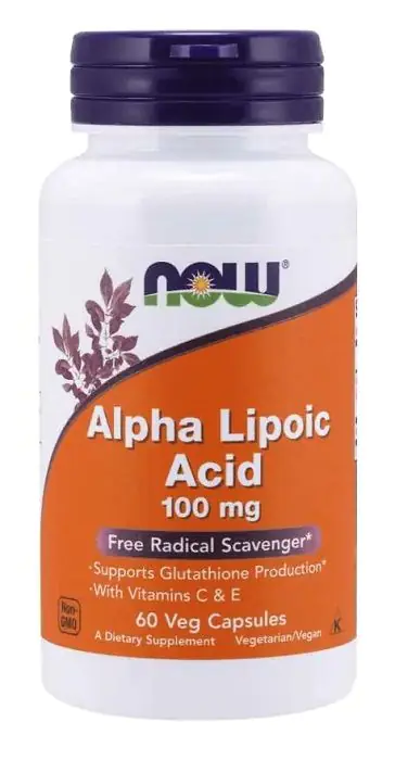 Now Foods Kwas alfa-liponowy, witamina C i witamina E 100 mg, Kapsułki