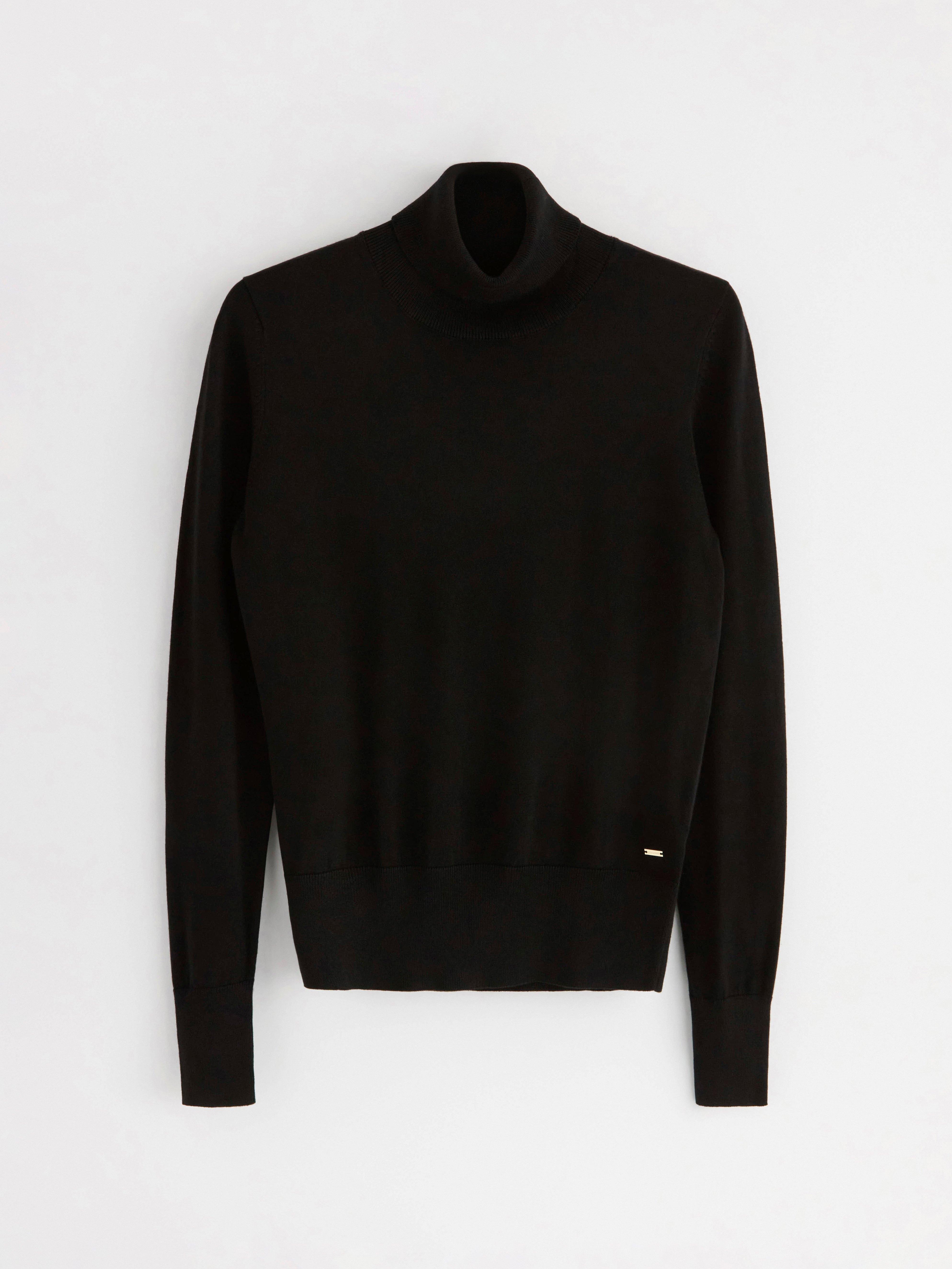 Finstrikket poloshirt, sort