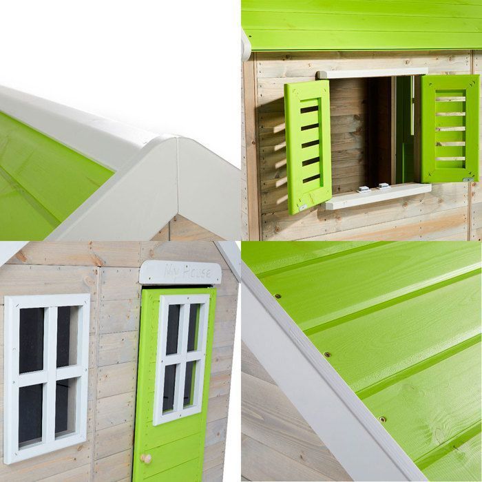 KANGUI Maison de jardin enfant extérieur - Cabane en Bois avec plancher - Toit étanche - Vert et Blanc