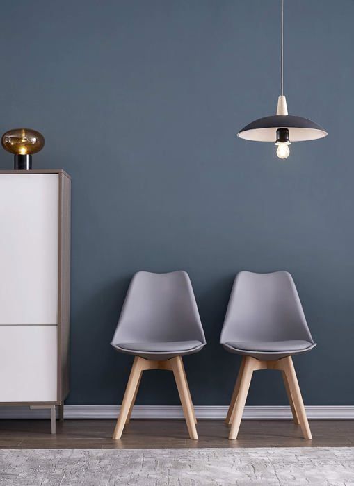DEWINNER Chaises de Salle à Manger Catherina, Chaise de Bureau rétro, Assise rembourrée en hêtre Massif (Gris, Lot de 4)