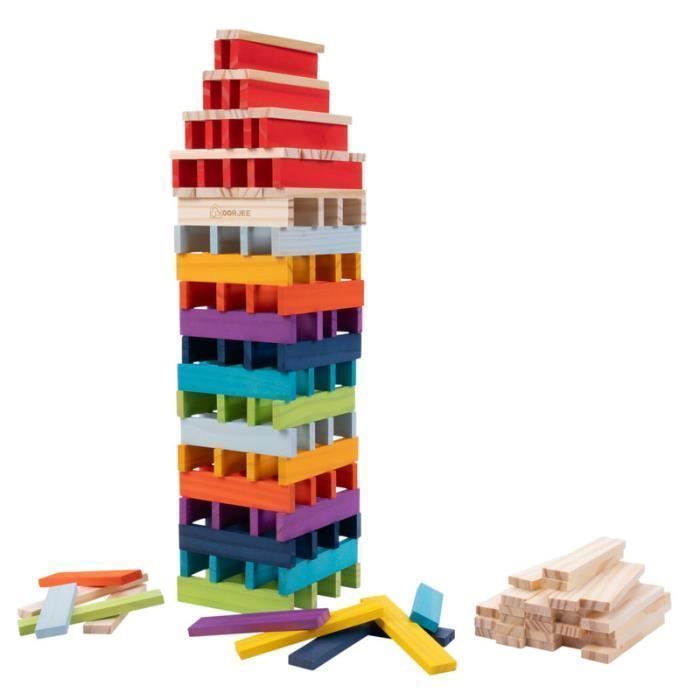 DORJEE - 200 planchettes de construction en bois multicolores - Jeu d’assemblage dès 3 ans