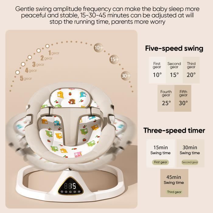 Elektrische babywipper met 5 schommelstanden, Bluetooth-muziek met afstandsbediening, draagbare wipper voor pasgeborenen
