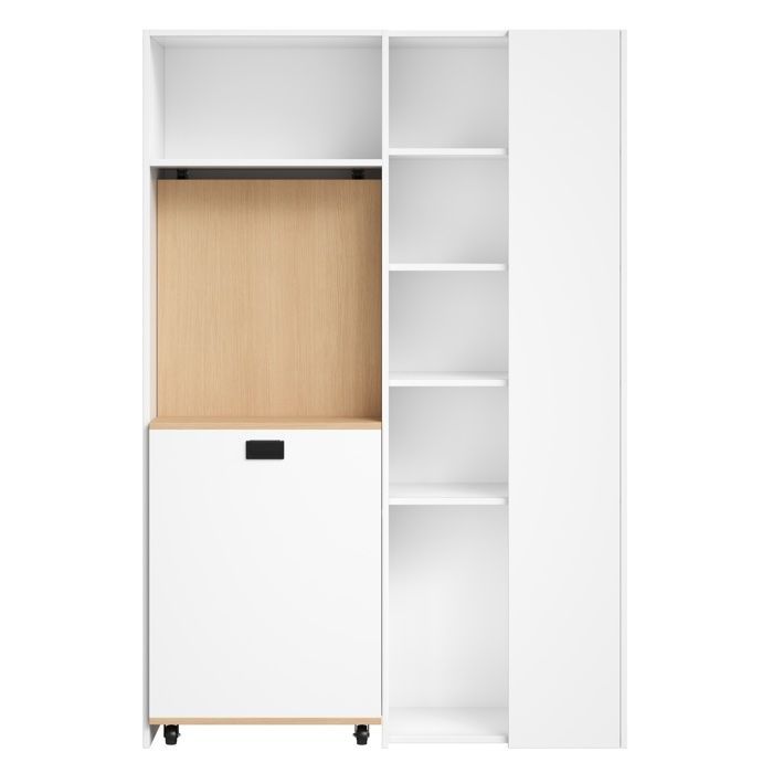 Scrivania pieghevole 104,5x30,5x160 cm - Con libreria - Porte USB - Ripiani regolabili - Con rotelle - Bianco+naturale