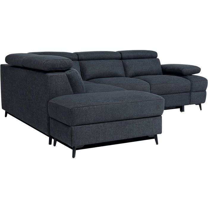 Convertibele hoekbank - 5 zitplaatsen - NINA - Zwarte stof - Opbergvak - 255 x 208 x 73 cm