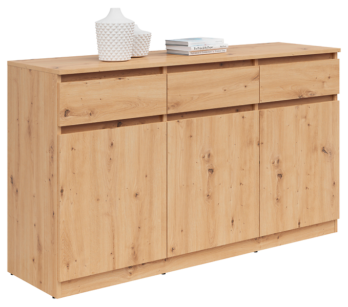 Komoda Saturn 135 cm z 3 drzwiami i 3 szufladami dąb artisan