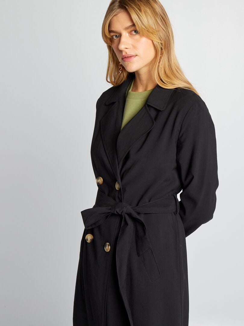 Trench coat macio com cinto - preto