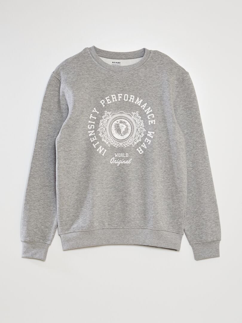 Bedrukte fleece sweater - GRIJS