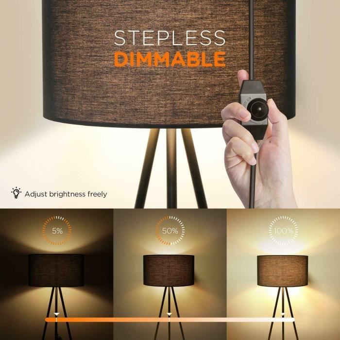 Lampada da terra a LED dimmerabile dal design contemporaneo con treppiede in metallo - TOMONS - Nera - Stile moderno - Camera da letto