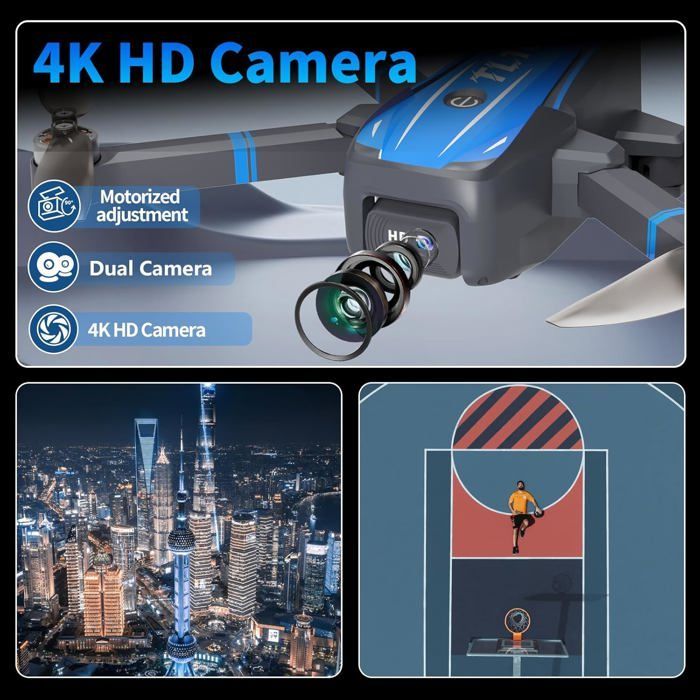 Dron - TRAHOO - TL16 - Cámara 4K HD - Posicionamiento por flujo óptico - Wi-Fi integrado