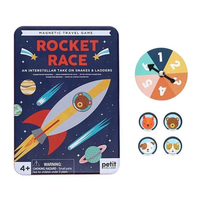 Jeu de Voyage Magnétique - Petit Collage - Rocket Race - Thème Spatial - 2-4 Joueurs