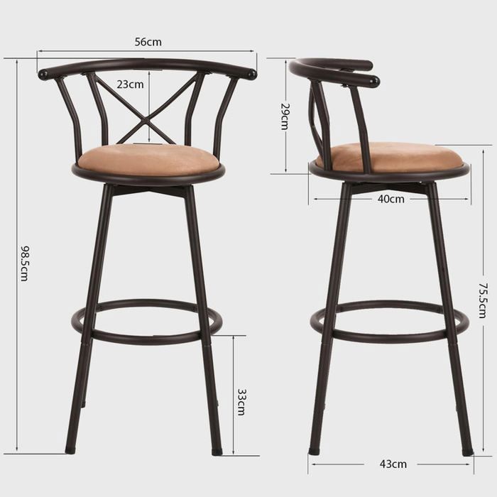 MEUBLES COSY Lot de 2 tabourets de bar industriels pivotants avec dossier en tissu marron - HAILEY 29