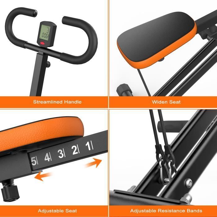 Entrenador abdominal - Carga máxima 120 kg - Máquina de ejercicios abdominales Total Crunch Fitness Machine Rider - Ab Booster Plus - Negro