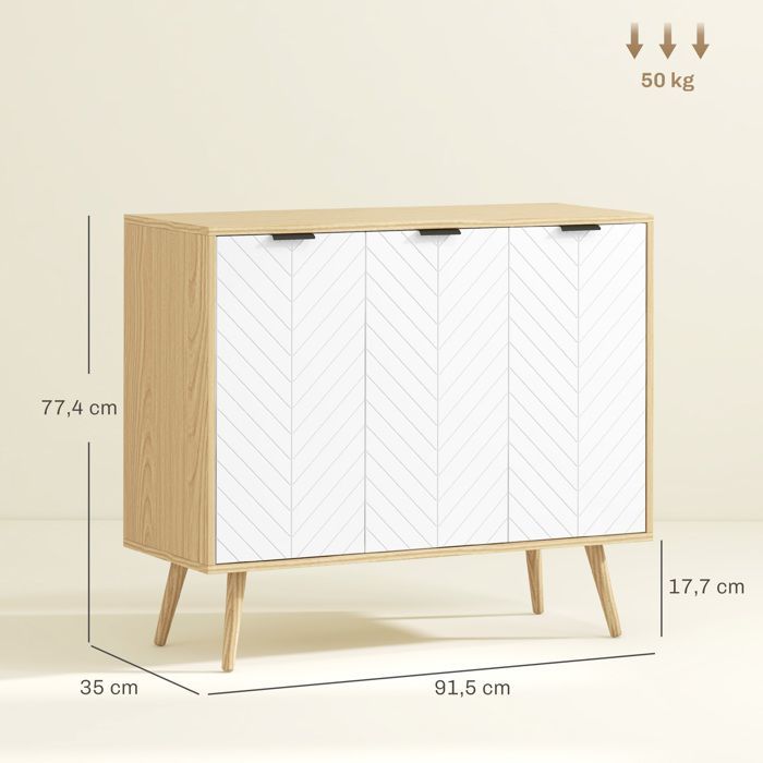 HOMCOM - Aparador de cocina - Tablero de partículas - 91,5 x 35 x 77,4 cm - Blanco y madera natural