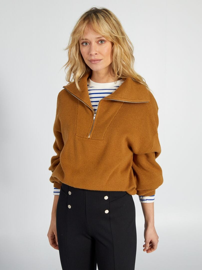 Trui met col en ritssluiting - KHAKI