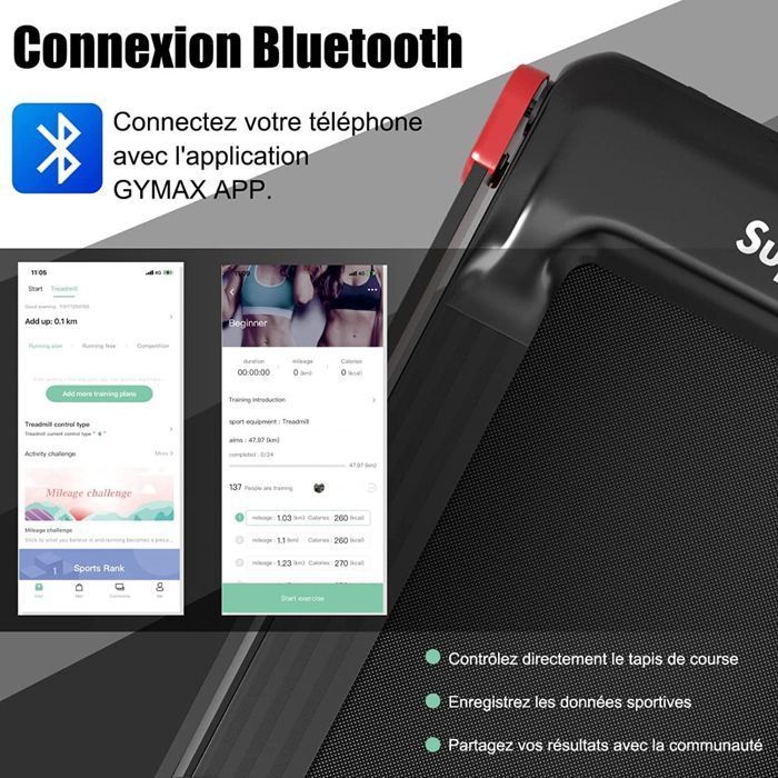 Cinta de correr plegable COSTWAY con control por aplicación, 0,96-12 km/h, Bluetooth, 12 programas, pantalla LED y soporte para dispositivos, color rojo.