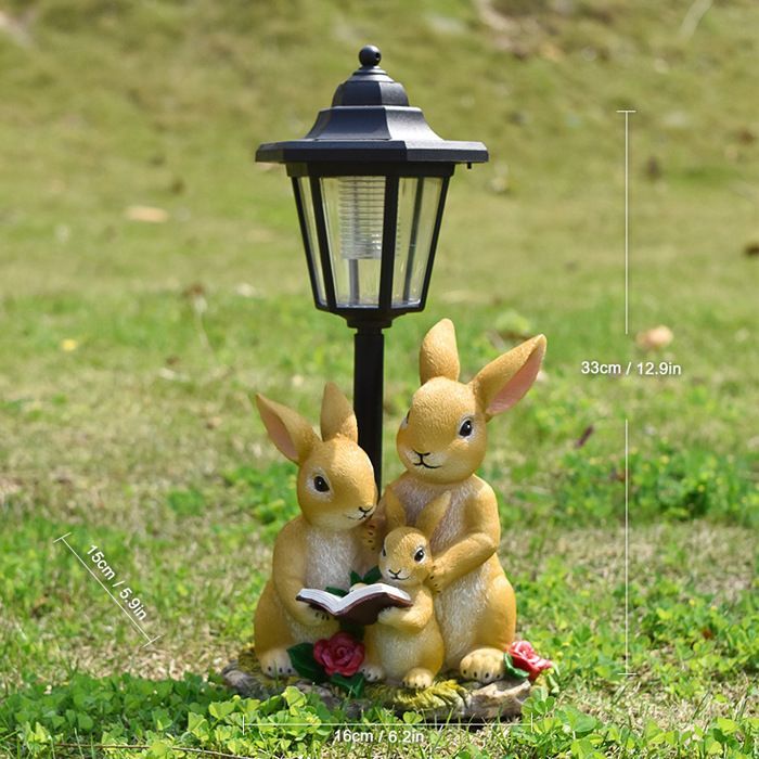 Statua solare da giardino per esterni, statua di coniglio da giardino per famiglie con lanterna solare, decorazione da giardino